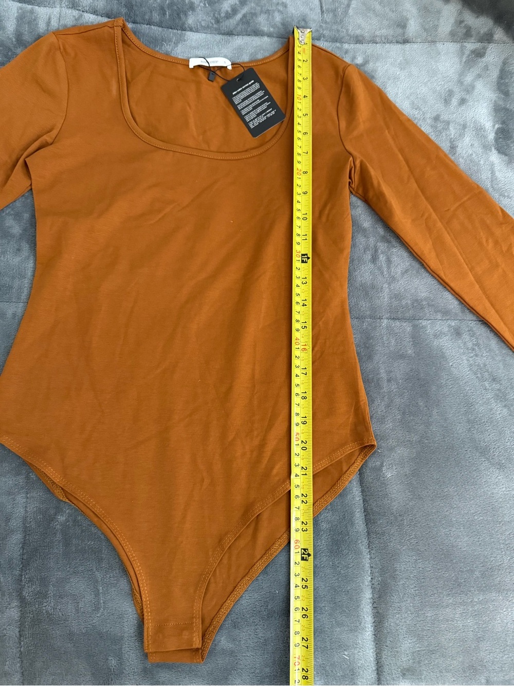Long-Sleeve One-Piece Bodysuit in Rust Orange